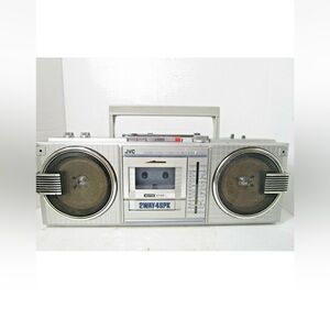 Retro 80’s Silver Portable Boombox stereo works